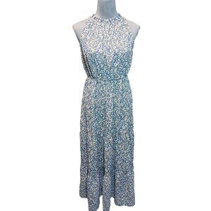 Cottage Core Ditsy Floral Prairie Dress Tiered Ruffle Sleeveless Womens Small